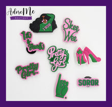 Load image into Gallery viewer, AKA Sorority Pretty Girls Pink &amp; Green Croc Shoe Charms Collection
