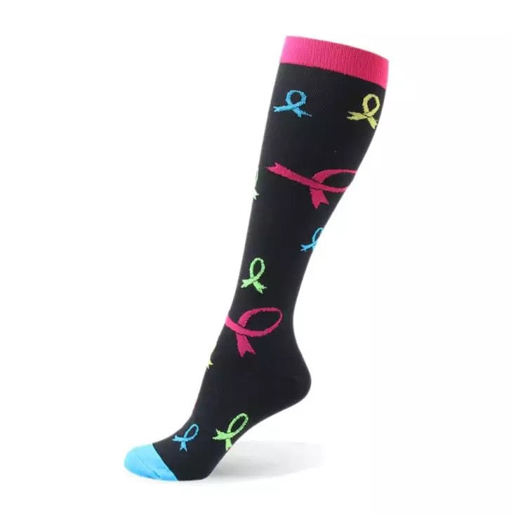 Breast Cancer Ribbons Women Compression Socks