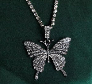 Iced Out Bling Rhinestone Butterfly Pendant Necklace Chain