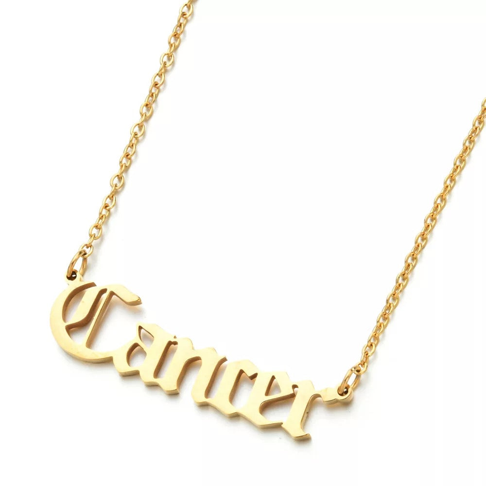 18K Gold Plated Old English Horoscope Necklace